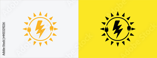 solar electric power inside cable chord vector icon logo graphic design. electrical spark and sun symbol combination for renewable energy source