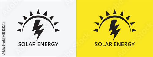 solar electric power vector icon logo graphic design. electrical spark and sun symbol combination for renewable energy source