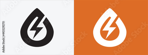 water electric power source vector icon logo design. electric spark inside water drop symbol logo for water stream potential renewable energy source.