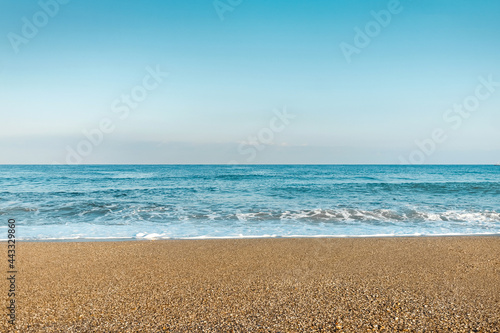Fototapeta Naklejka Na Ścianę i Meble -  Blue Sea, Waves, Beach. Concept of vacation, rest on the sea.