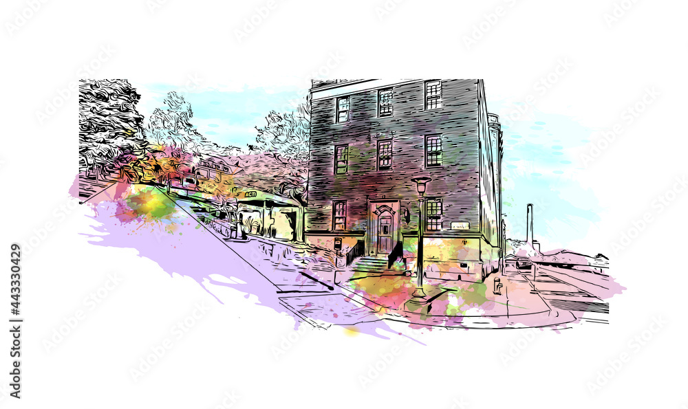 Hot Spring Realistic Drawing Building view with landmark of Hot Springs is the city in Arkansas ...