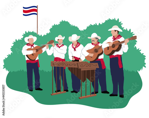 Costa Rican Folk Music Group playing marimba and guitars [Removable background] Grupo Folklorico Costarricense. Musica tipica - Vectors/EPS