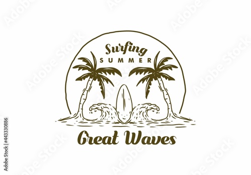 Wallpaper Mural Brown illustration drawing of surfing board and wave on the beach Torontodigital.ca