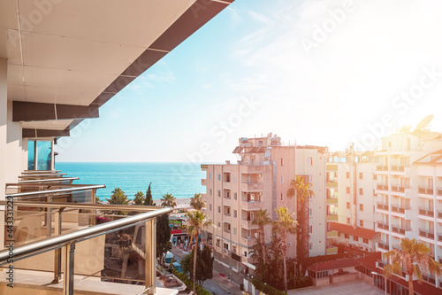 Photography View of apartment buildings on the seafront.