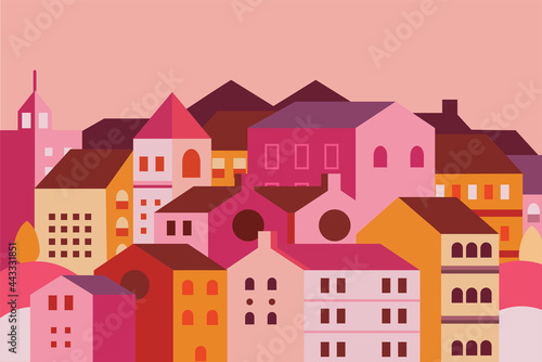 Natural building with urban scene illustration