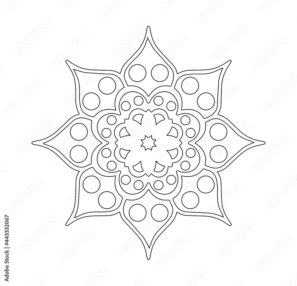 Christmas Mandala. Snowflake Mandala. Round Element For Coloring Book. Black Lines on White Background. Vector. Good idea for greeting cards, invitations, prints, textiles, tattoo.