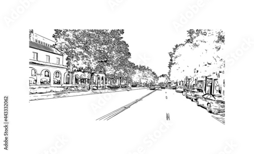 Building view with landmark of Hot Springs is the 
city in Arkansas. Hand drawn sketch illustration in vector. photo