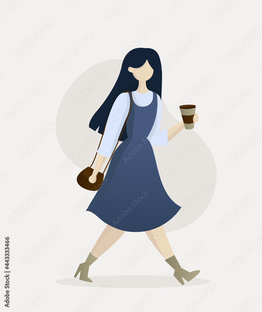 girl walking with a cup of coffee girl walking with a cup of coffee