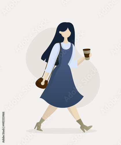 girl walking with a cup of coffee