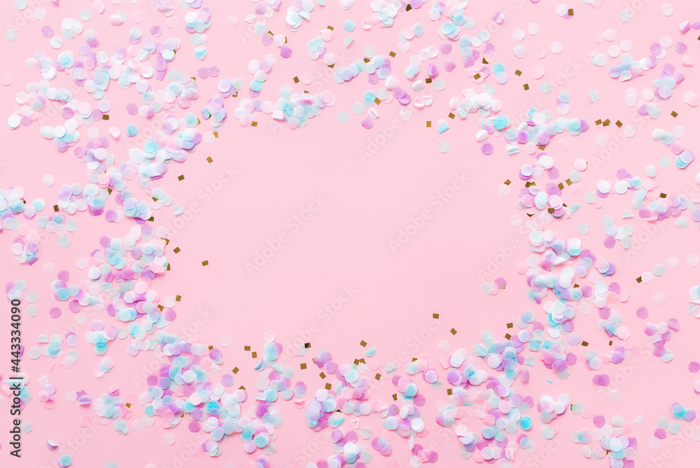 Greeting or invitation card for wedding or birthday, glitter on pink background