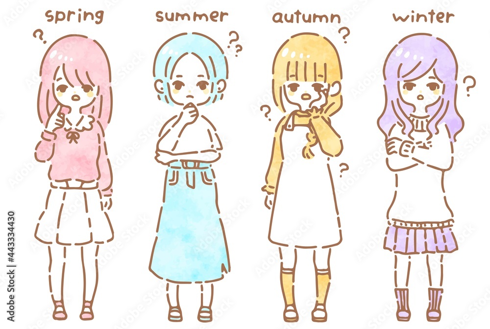 かわいい手描きのパーソナルカラー別の女の子　疑問