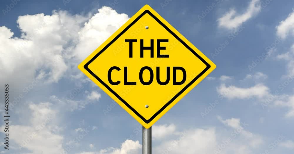 Rendering of a yellow road sign with time lapse cloudscape Rendering of a yellow road sign with time lapse cloudscape