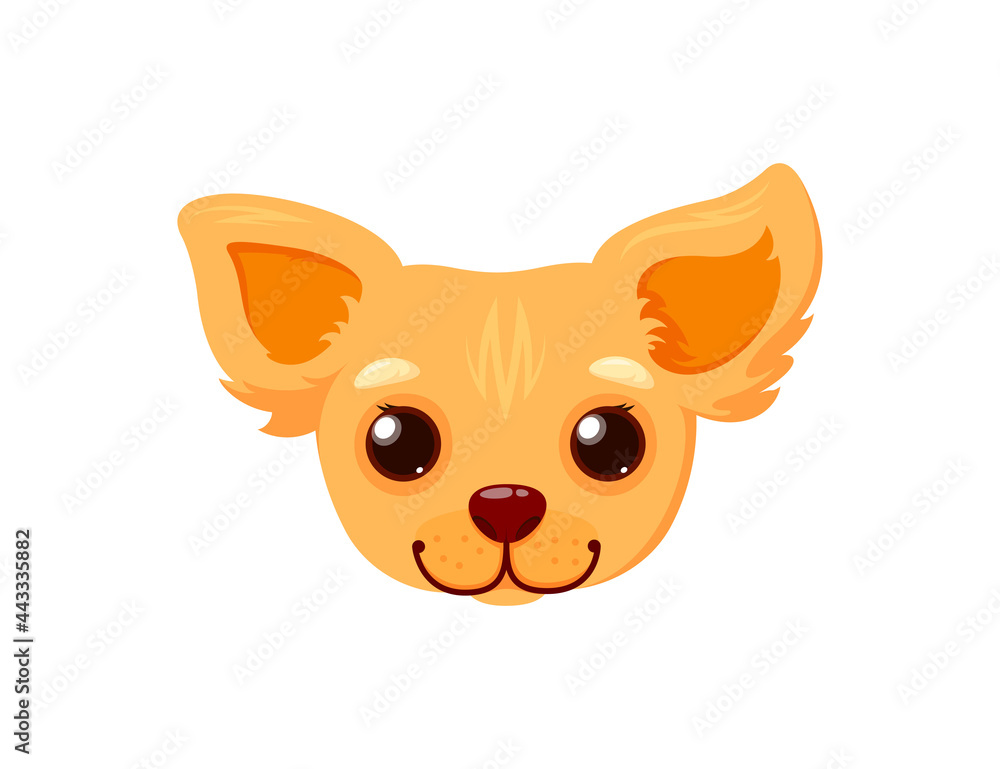 Chihuahua smiling face. Head of a puppy isolated in white background. Vector illustration in cute cartoon style Chihuahua smiling face. Head of a puppy isolated in white background. Vector illustration in cute cartoon style