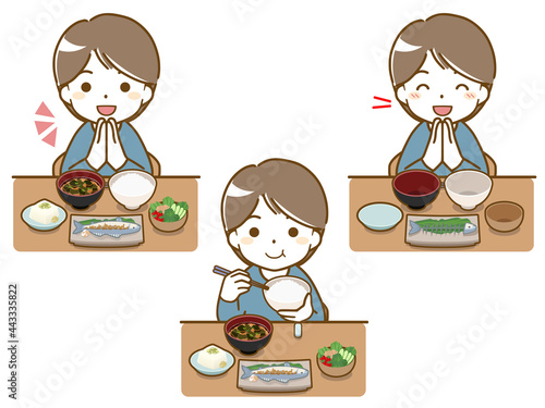 食事をする若い男性