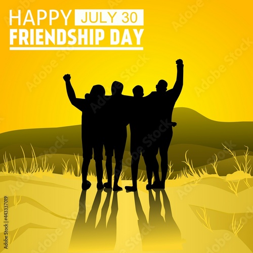 Banner layout, silhouette boys and international Friendship Day theme, with text space, as best friends background, banner, poster ot template. 