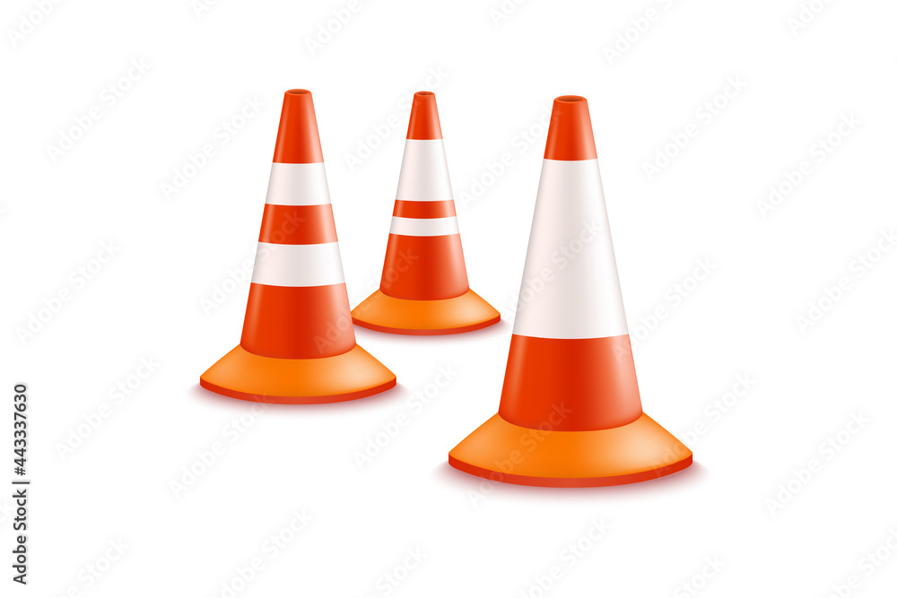 Traffic cones on white background, Orange road warning cone