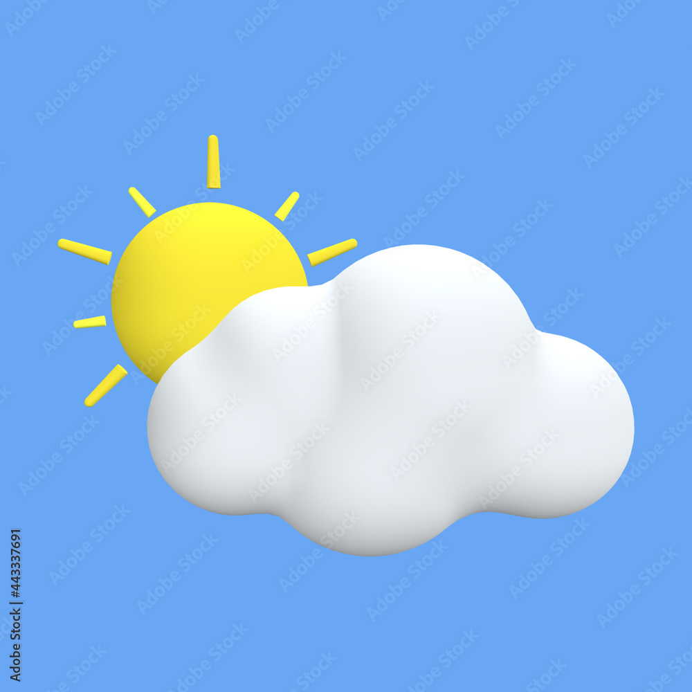 3D rendering sun and cloud icons used to inform sunny weather 3D rendering sun and cloud icons used to inform sunny weather
