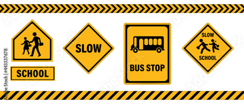 Set of school zone street, Pedestrians road sign vector photo