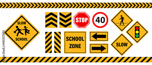 Set of school zone street, Pedestrians road sign vector