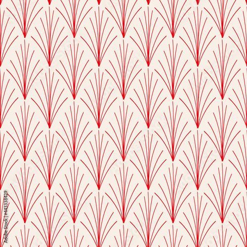 Vector red art deco plants ecru seamless pattern
