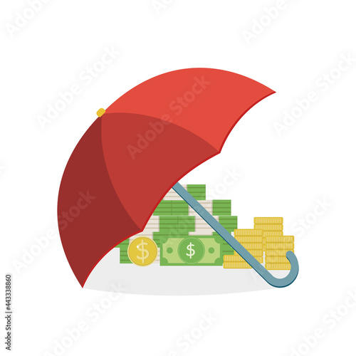 Money under a red umbrella, lid, color vector isolated illustration