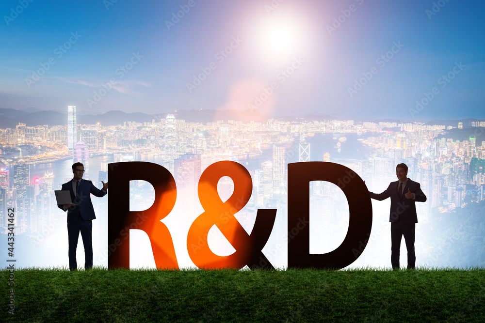 Fototapeta premium Research and development concept with businessman