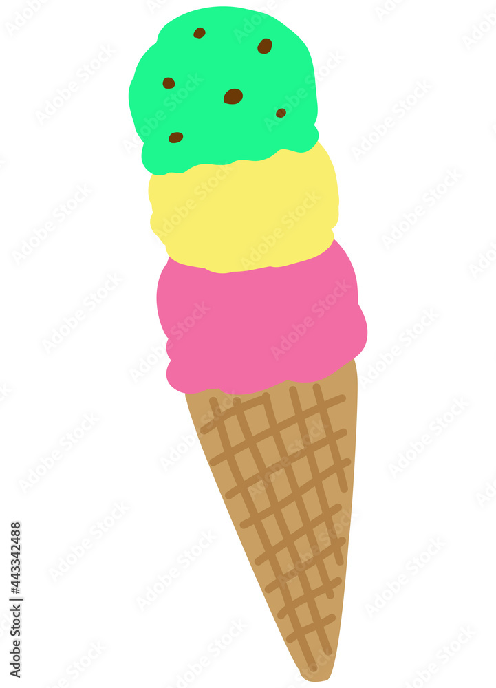 Triple scoop ice cream in a cone Triple scoop ice cream in a cone
