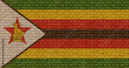 3D Flag of Zimbabwe on brick wall