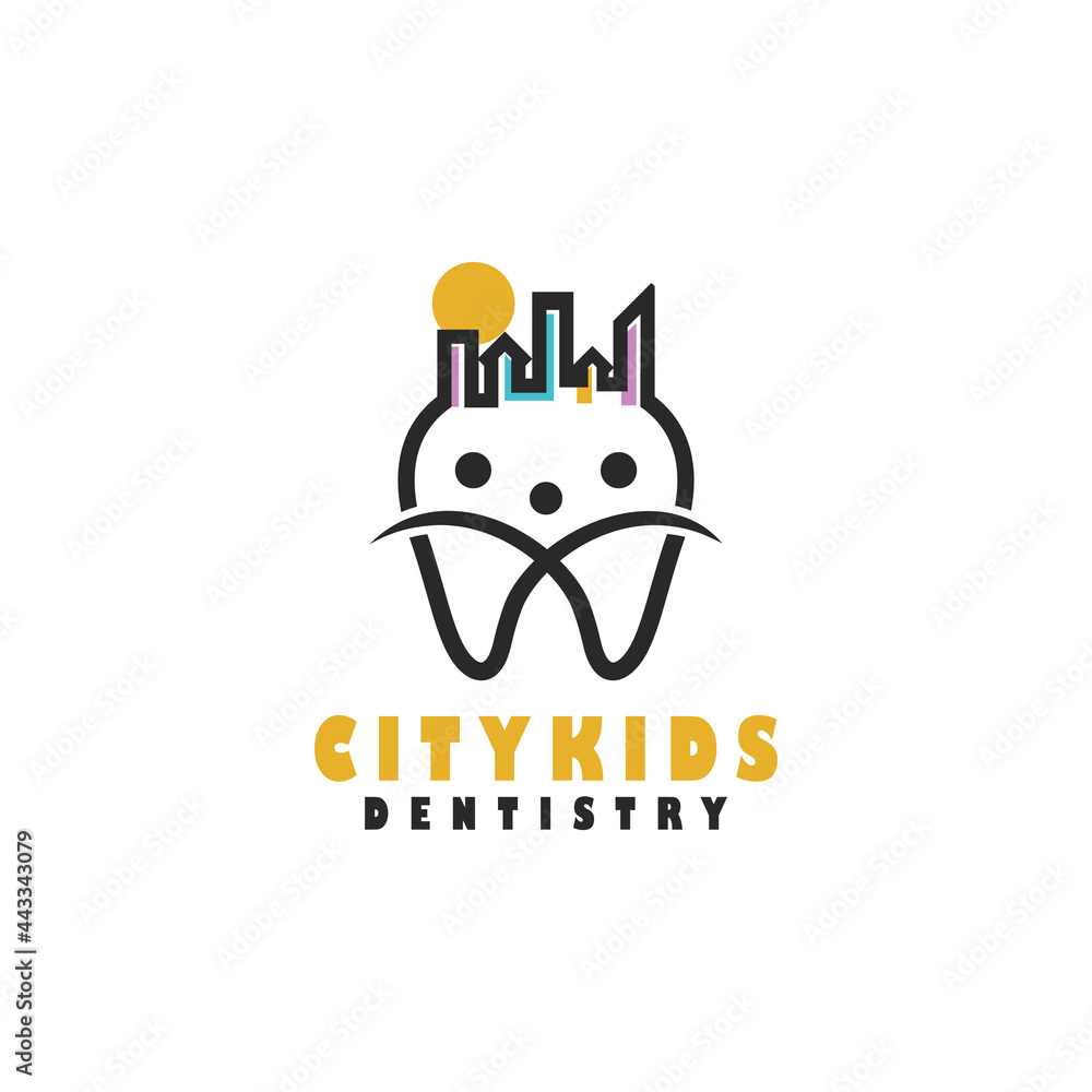Fototapeta premium dental logo with tooth and city concept