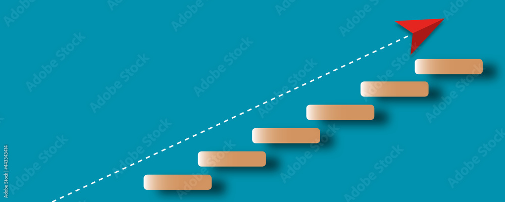 Φωτογραφία Red arrow rising step up the stair as metaphor for business and financial growth, Success and financial developing, Success in business growth concept, paper cut design style