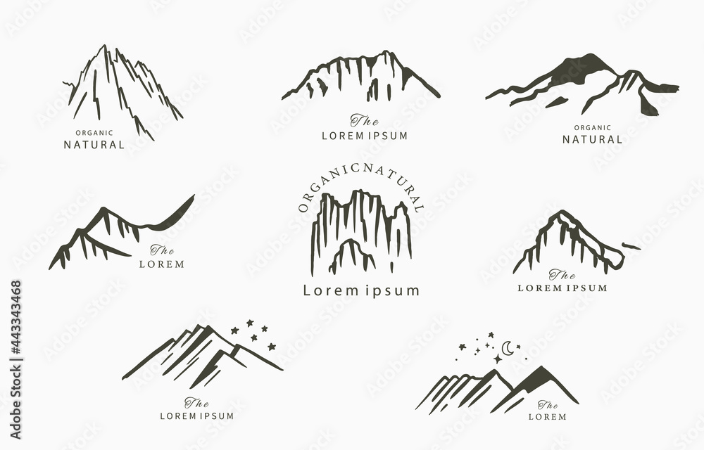 Fototapeta premium Black line natural with mountain and star
