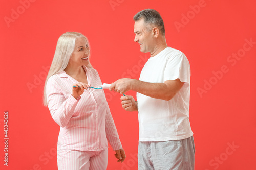 Happy senior couple in paja...