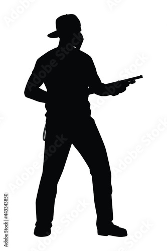 Gangster man with shotgun silhouette vector on white background