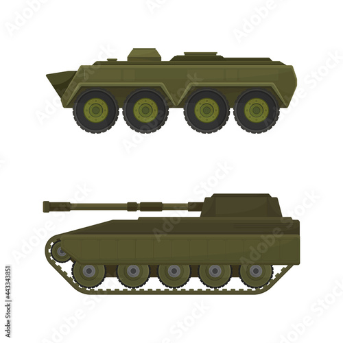 Military Machine and Armored Vehicle for Off-road Track Vector Set