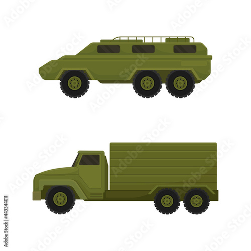 Military Machine and Armored Vehicle for Off-road Track Vector Set