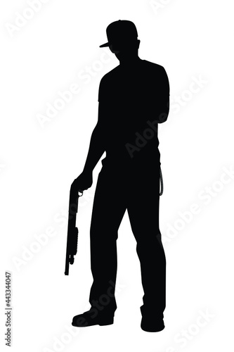 Gangster man with shotgun silhouette vector on white background