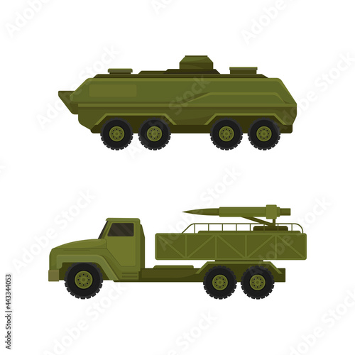 Military Machine and Armored Vehicle for Off-road Track Vector Set