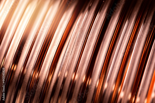 Closeup texture copper cable rolled coil up on industry factory photo