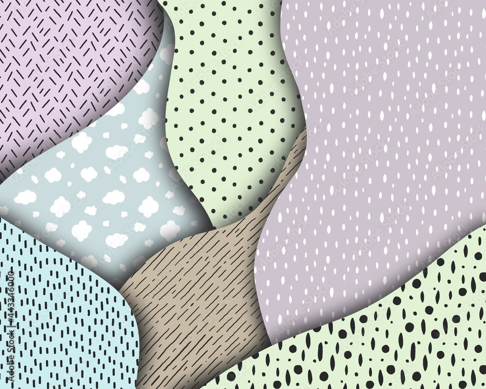 Abstract paper cut background with pastel colors shapes and ornaments Abstract paper cut background with pastel colors shapes and ornaments