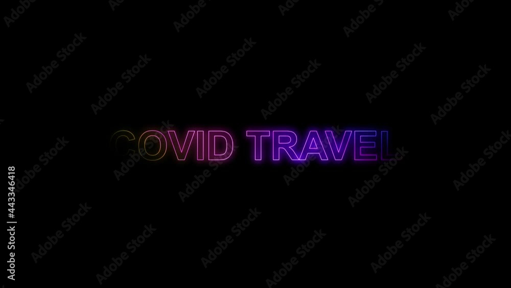 3D Text creates COVID TRAVEL with glow color random effect on black background. 3D Text creates COVID TRAVEL with glow color random effect on black background.