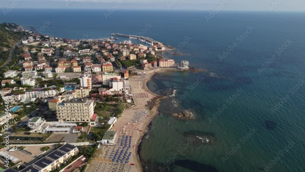 Drone View of Acciaroli City During Summer in Italy, Tilt up in 4k