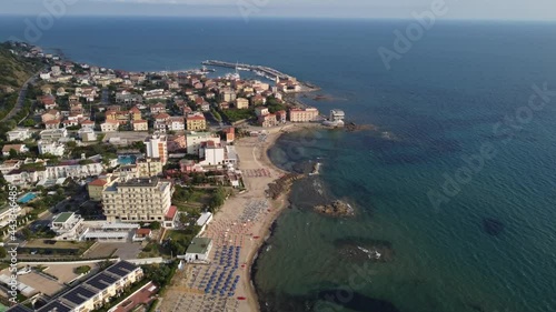 Drone View of Acciaroli City During Summer in Italy, Tilt up in 4k photo