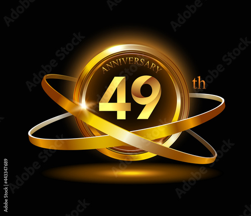 49th anniversary with gold ring graphic elements on black background photo