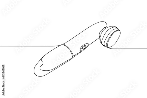 Continuous one line of electric facial massager in silhouette on a white background. Linear stylized.Minimalist.
