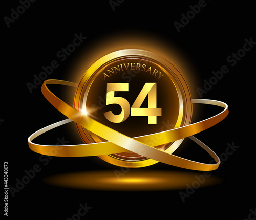 54th anniversary with gold ring graphic elements on black background photo