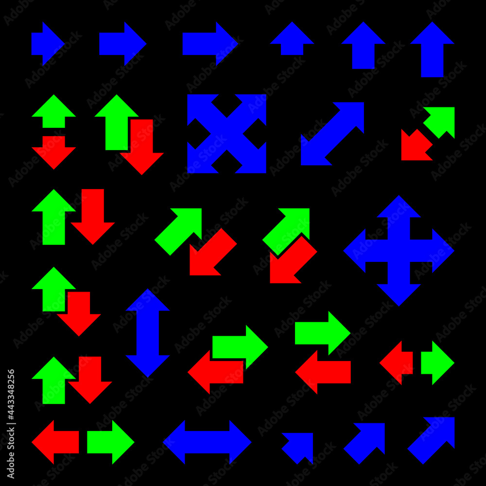 Set of colored arrows on a dark background. Set of colored arrows on a dark background.