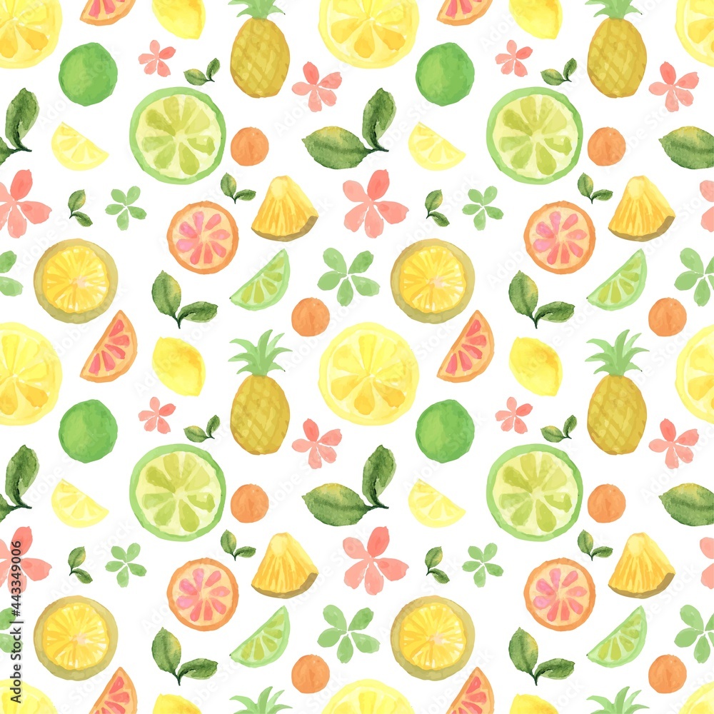 seamless background with watercolor tropical fruits seamless background with watercolor tropical fruits
