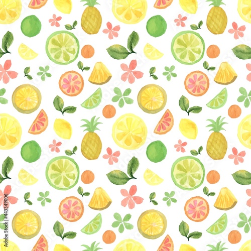 seamless background with watercolor tropical fruits