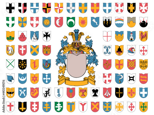 coat of arms and the ordinaries and other heraldic charges on white background