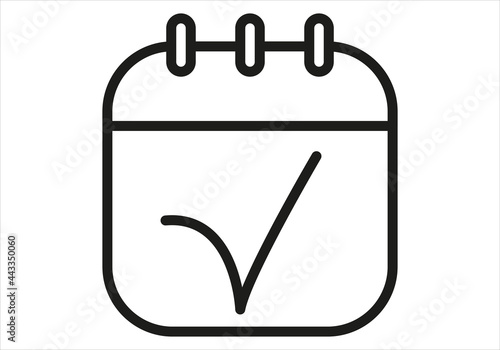 Icono negro de un calendario en fondo blanco con tick.